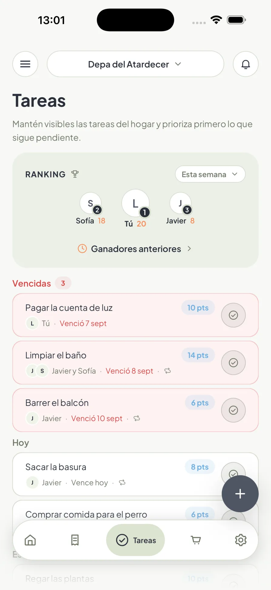Las tareas del hogar en Homio, con puntos y el ranking de la semana